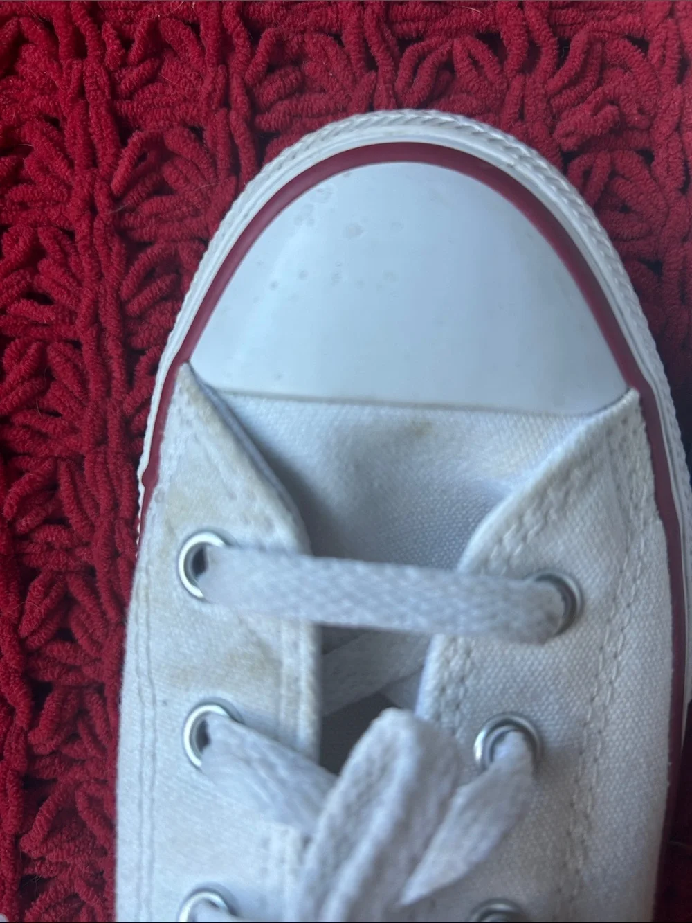 Converse Kids White Canvas Low Top Sneakers with Red Trim